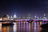 Fototapeta  - Night photo of Blackfriars Bridge, City of London, St. Paul's Cathedral, River Thames