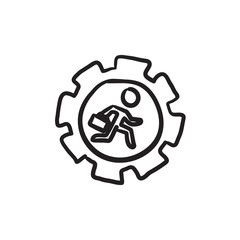 Canvas Print - Man running inside the gear sketch icon.