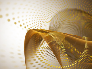 Aufkleber - Abstract background element. Fractal graphics series. Three-dimensional composition of glowing lines and mosaic halftone effects. Golden colors.
