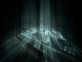 Poster - Abstract background element. Three-dimensional composition of wave shapes, grids and beams. Science and technology concept.