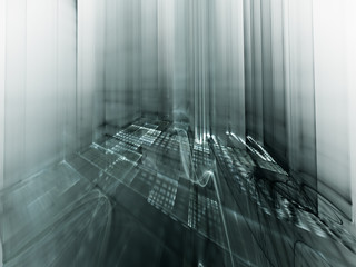 Poster - Abstract background element. Three-dimensional composition of wave shapes, grids and beams. Science and technology concept.