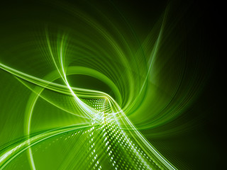 Fototapete - Abstract background element. Fractal graphics series. Three-dimensional composition of glowing lines and mosaic halftone effects. Information and energy concept. Green and black colors.