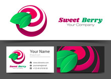 Sweet Berry Corporate Logo And Business Card Sign Template. Creative Design With Colorful Logotype Visual Identity Composition Made Of Multicolored Element. Vector Illustration