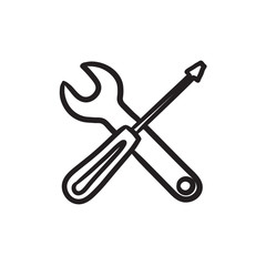 Poster - Screwdriver and wrench tools sketch icon.