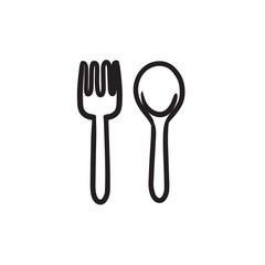 Sticker - Spoon and fork sketch icon.