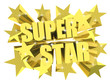 Super Star golden text among stars. 3d render