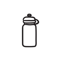 Sticker - Sport water bottle sketch icon.