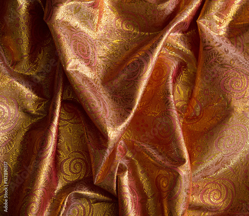 Fotografía fabric brocade, Golden orange color, rectangular background