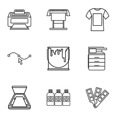 Poster - Printing in polygraphy icons set, outline style