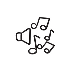 Sticker - Loudspeakers with music notes sketch icon.