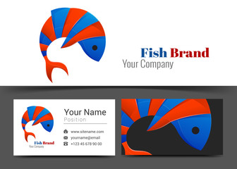 Blue Red Fish Corporate Logo and business card sign template. Creative design with colorful logotype visual identity composition made of multicolored element. Vector illustration