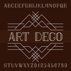 Art deco alphabet vector font in outline style. Serif type letters and numbers. Stock vector typeface for your design.