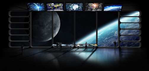 Poster - Group of scientists observing the planet earth 3D rendering elements of this image furnished by NASA