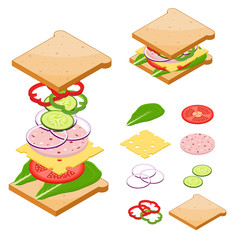 Sticker - Ingredients for Sandwiches Fast Food. Vector