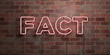 FACT - fluorescent Neon tube Sign on brickwork - Front view - 3D rendered royalty free stock picture. Can be used for online banner ads and direct mailers..