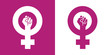 Icono plano simbolo feminismo con puño violeta y blanco