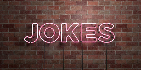 Fototapete - JOKES - fluorescent Neon tube Sign on brickwork - Front view - 3D rendered royalty free stock picture. Can be used for online banner ads and direct mailers..