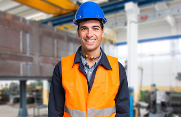 Smiling mechanical worker portrait