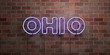 OHIO - fluorescent Neon tube Sign on brickwork - Front view - 3D rendered royalty free stock picture. Can be used for online banner ads and direct mailers..