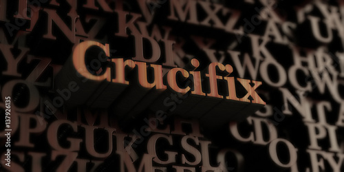 Fotografie, Obraz Crucifix - Wooden 3D rendered letters/message
