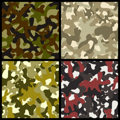Wall Mural -     Camouflage. Four seamless samples of the most common military-style protective coloration: forest, desert, urban, mixed. May be used to mask the equipment, weapons and soldiers in wartime.