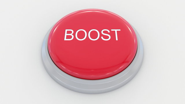 big red button with boost inscription. conceptual 3d rendering