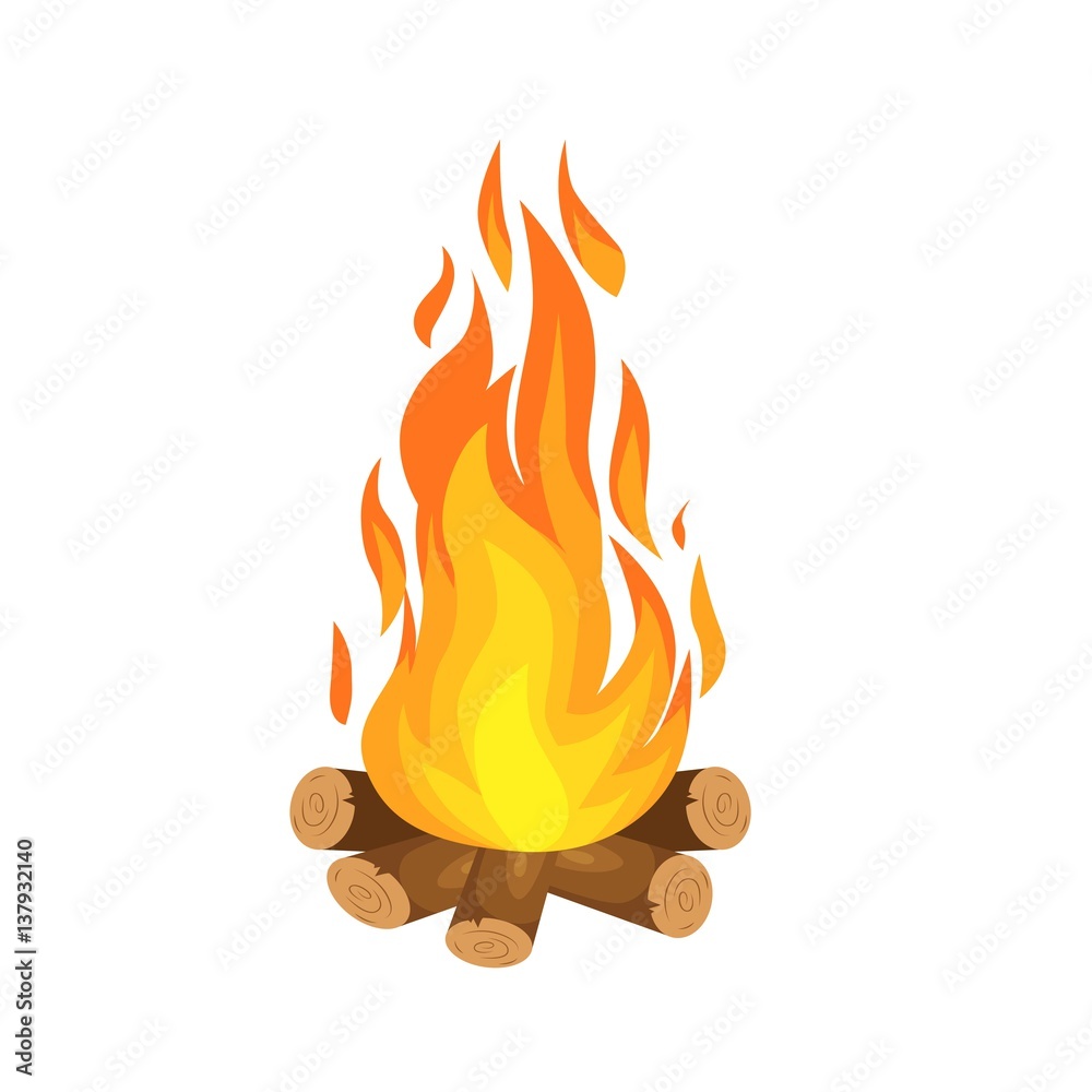 vector illustration of burning bonfire with wood on white background ...
