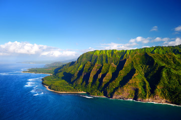 Beautiful aerial view of spectacular Na Pali coast, Kauai