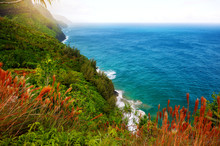 View Of The Famous Kalalau Trail Along Na Pali Coast Of The Island Of Kauai