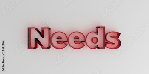 Fotografie, Obraz Needs - Red glass text on white background - 3D rendered royalty free stock image
