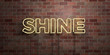 canvas print picture - SHINE - fluorescent Neon tube Sign on brickwork - Front view - 3D rendered royalty free stock picture. Can be used for online banner ads and direct mailers..