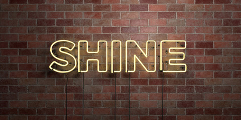shine - fluorescent neon tube sign on brickwork - front view - 3d rendered royalty free stock pictur