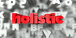 holistic -  Red text on typography background - 3D rendered royalty free stock image. This image can be used for an online website banner ad or a print postcard.