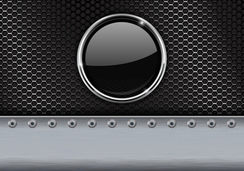 Metal perforated background with black glass button