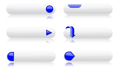 White buttons with blue signs. Menu interface elements