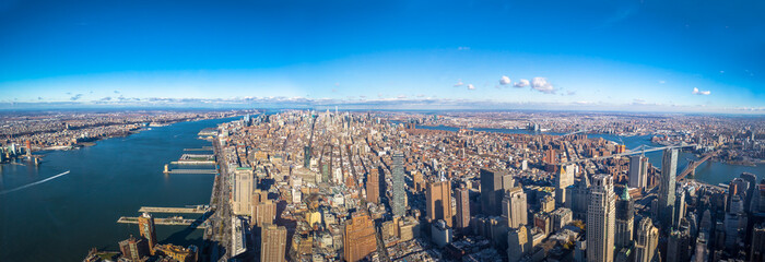 Wall Mural - Panoramic aerial view of skyline of entire Manhattan with Hudson and East River