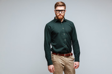 Sticker - Calm Bearded man in green shirt and eyeglasses