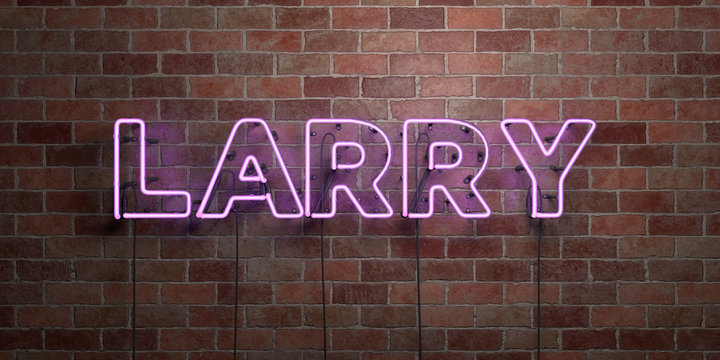 LARRY - fluorescent Neon tube Sign on brickwork - Front view - 3D rendered royalty free stock picture. Can be used for online banner ads and direct mailers..