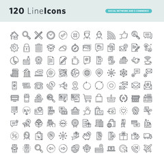 Wall Mural - Simple IconsSet of premium concept icons for social network and e-commerce. Thin line vector icons for website design and development, app development.