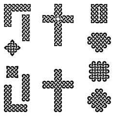 Poster - Celtic style endless knot symbols including border, line, heart, cross, curvy squares in  black on white background inspired by Irish St Patrick's Day, and Irish and Scottish Culture