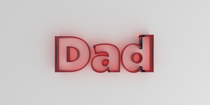 Dad - Red glass text on white background - 3D rendered royalty free stock image.