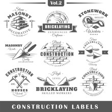 Set Of Vintage Construction Labels. Vol.2.  Posters, Stamps, Banners And Design Elements. Vector Illustration