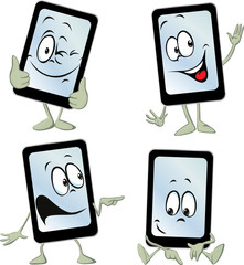 Poster - mobile phone tablet computer cartoon - vector illustration