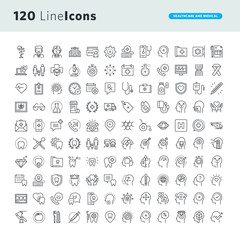 Set of premium concept icons for healthcare and medicine. Thin line vector icons for website design and development, app development.