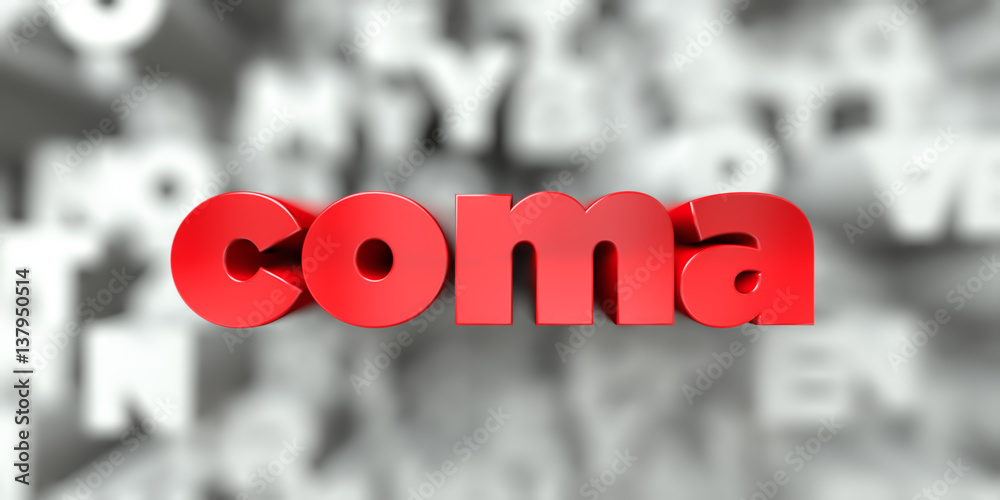 coma - Red text on typography background - 3D rendered royalty free ...