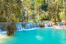 Waterfall In Forest, Names " Tat Kuang Si Waterfalls