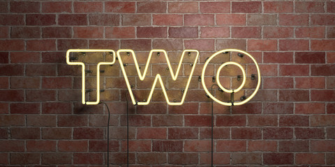 Fototapete - TWO - fluorescent Neon tube Sign on brickwork - Front view - 3D rendered royalty free stock picture. Can be used for online banner ads and direct mailers..