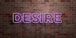 DESIRE - fluorescent Neon tube Sign on brickwork - Front view - 3D rendered royalty free stock picture. Can be used for online banner ads and direct mailers..