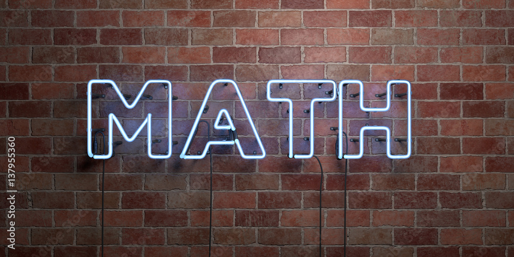 Neon Rope Sign Math MATH - fluorescent Neon tube Sign on brickwork - Front view - 3D ...