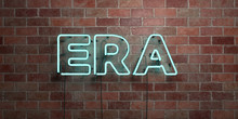 ERA - Fluorescent Neon Tube Sign On Brickwork - Front View - 3D Rendered Royalty Free Stock Picture. Can Be Used For Online Banner Ads And Direct Mailers..